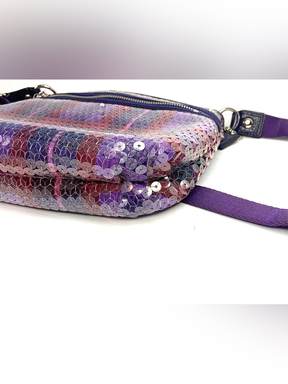 COACH POPPY Y2K EUC small  Purple Sequin Crossbody Plaid Accent bag - Picture 12 of 15